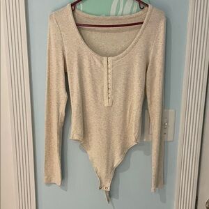 Aerie Beige Long Sleeve Bodysuit